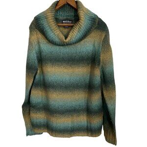 WOOLRICH vintage jade green and gold wool blend cowl neck sweater size medium